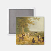 Aimant Neuf Greyhounds dans un paysage (huile sur toile) (Recto/Verso)