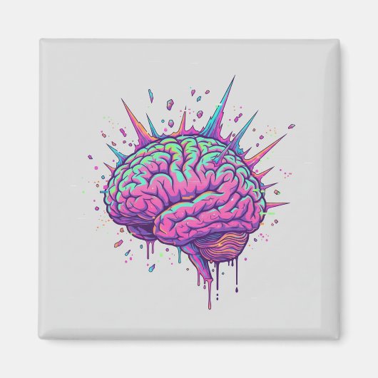 Aimant Neurospicy Cyberpunk Art | Pink Neon Brain  (Devant)