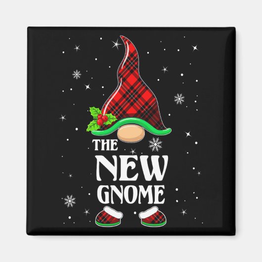 Aimant New Gnome Red Plaid Matching Family Christmas Paja (Devant)
