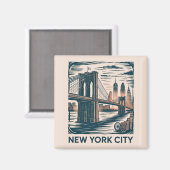 Aimant New York City Brooklyn Bridge Bold Retro Skyline (Recto/Verso)
