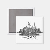 Aimant New York City Skyline Line Art Illustration (Recto/Verso)