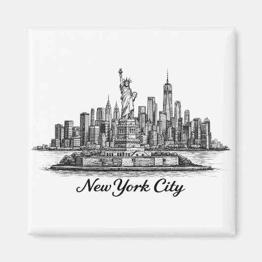 Aimant New York City Skyline Line Art Illustration (Devant)