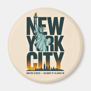 Aimant New York City Typographie Statue de Liberty Skylin