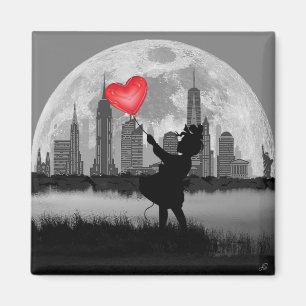 Aimant NEW YORK Fille de la pleine lune avec ballon en fo
