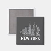 Aimant New York Skyline With Statue Of Liberty White Line (Recto/Verso)