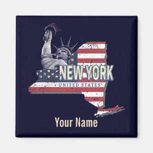Aimant New York State États-Unis Retro Carte Vintage USA