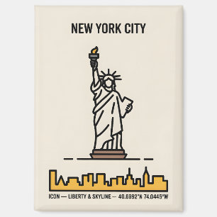 Aimant New York Statue de la Liberté minimaliste ligne Ar