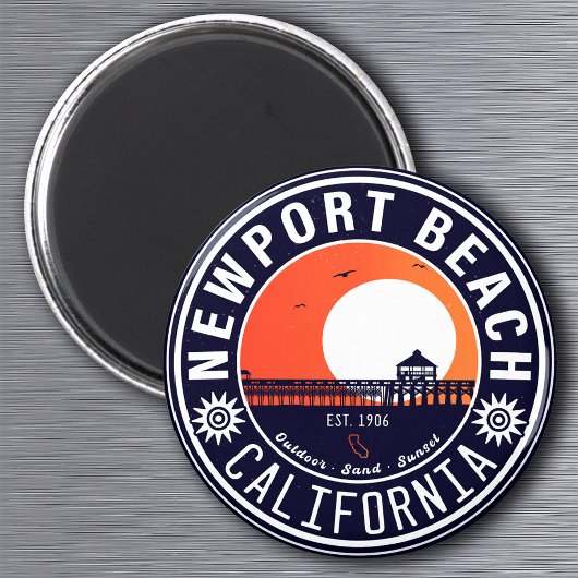 Aimant Newport Beach California Retro Sunset Vacation 80s