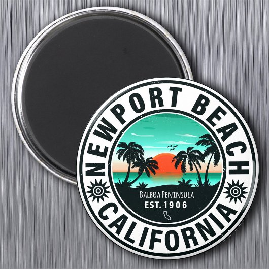 Aimant Newport Beach California Retro Sunset Vacation 80s