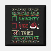 Aimant Nice Naughty I Tried Ugly Sweater Red Plaid Christ (Devant)