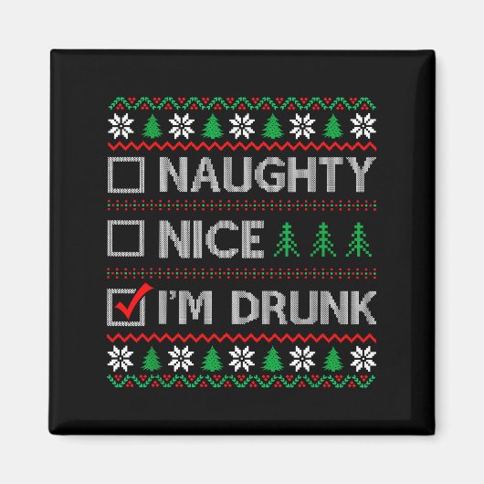 Aimant Nice Naughty I'm Drunk Checklist Ugly Christmas Sw (Devant)