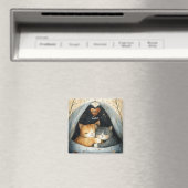 Aimant Niché dans Love Kitty Cuddles de chat Illustrated  (In Situ (Lave-vaisselle))