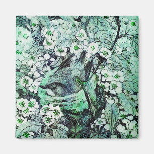 Aimant NID OISEAU, vert blanc