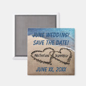 Aimant N'Importe Quel Mois Mariage, Coeurs Dans Le Sable  (Recto/Verso)