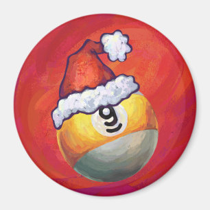 Aimant Nine Ball dans le chapeau de Santa sur fond rouge
