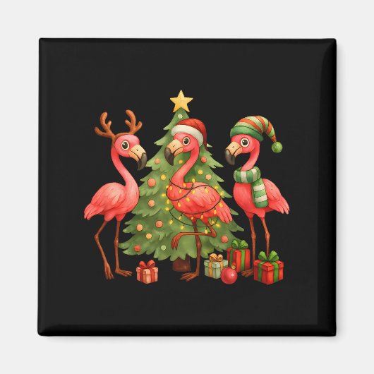 Aimant Nk Christmas Flamingos _ Cute Holiday Tree & D (Devant)