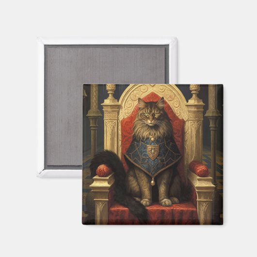 Aimant Noble Maine Coon Trône Art Imprimer (Recto/Verso)