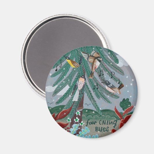 Aimant Noël 12 jours de Noël Quatre appels aux oiseaux (Recto/Verso)