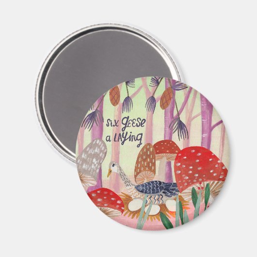 Aimant Noël 12 jours de Noël Six oies en train de pondre (Recto/Verso)