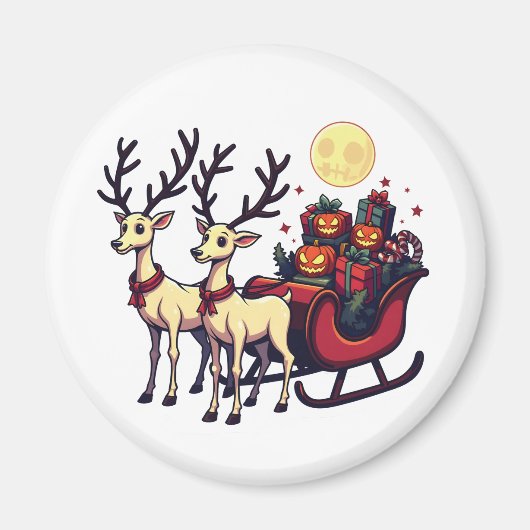 Aimant Noël à Halloween Reindeer Citrouille présente (Devant)