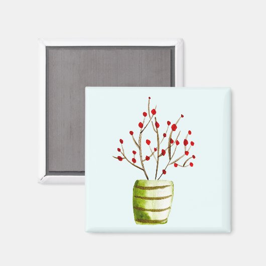 Aimant Noël à l'aquarelle de Red Berries (Recto/Verso)