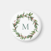 Aimant Noël au monogramme de baie rouge de houx  (Devant)