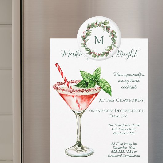 Aimant Noël au monogramme de baie rouge de houx 