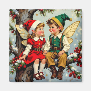 Aimant Noël aux enfants fées elfiques vintage 