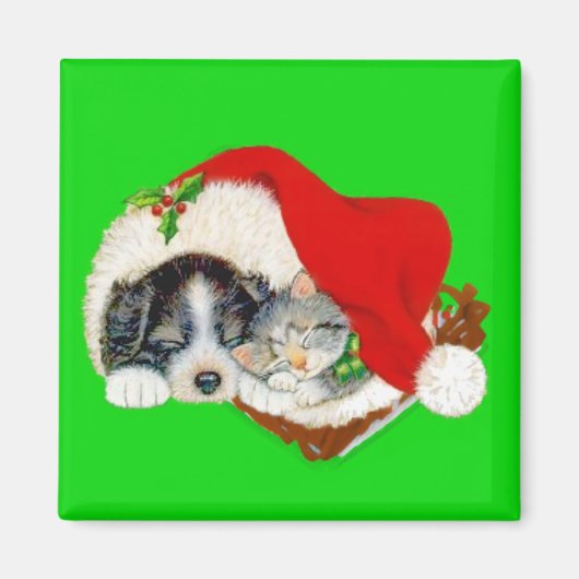 Aimant Noël avec chiot et chaton (Devant)