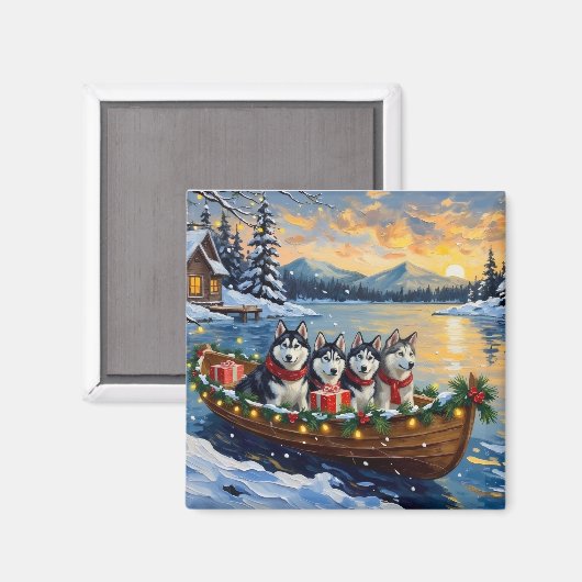 Aimant Noël Bateau Vacances Malamute d'Alaska (Recto/Verso)