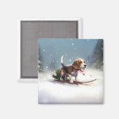 Aimant Noël Beagle neige hiver (Recto/Verso)
