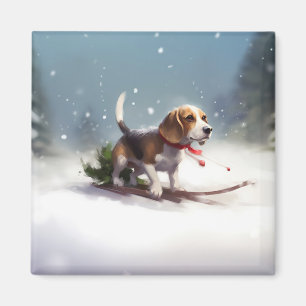 Aimant Noël Beagle neige hiver