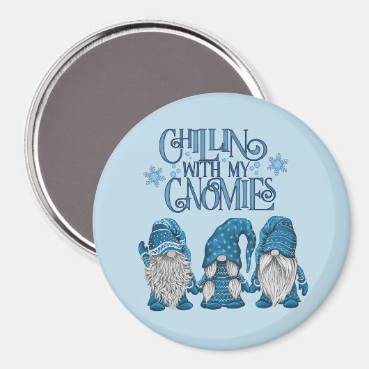 Aimant Noël Bleu Hiver Trio Chillin Avec Mes Gnomes (Recto/Verso)
