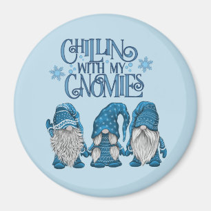 Aimant Noël Bleu Hiver Trio Chillin Avec Mes Gnomes