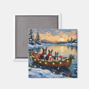 Aimant Noël Boston Terrier Bateau Fêtes