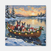 Aimant Noël Boston Terrier Bateau Fêtes (Devant)