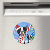 Aimant Noël Boston Terrier Chiens Sucre de canne Santa Ha (In Situ (Lave-vaisselle))