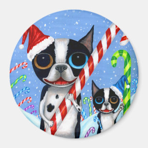 Aimant Noël Boston Terrier Chiens Sucre de canne Santa Ha