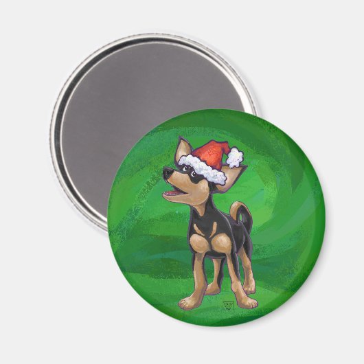 Aimant Noël Chihuahua sur vert (Recto/Verso)