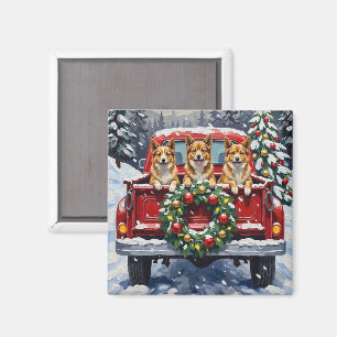 Aimant Noël Chin Japonais Camion Rouge Fêtes