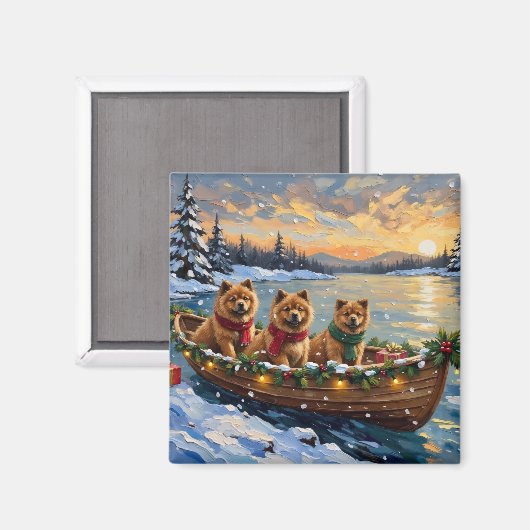 Aimant Noël Chow Chow Bateau Fêtes (Recto/Verso)