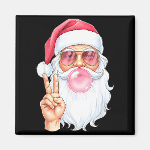 Aimant Noël Cool Santa Bubble Gum Signe de Paix Rétro S