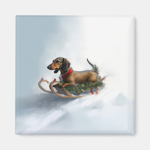 Aimant Noël Dachshund neige hiver