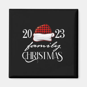 Aimant Noël de famille 2023 Santa Hat Buffalo Red Plaid