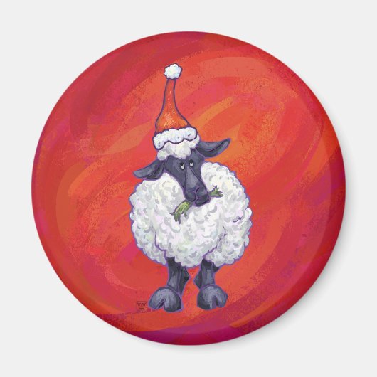 Aimant Noël des moutons sur rouge (Devant)