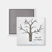 Aimant Noël Des Neiges Et Des Oiseaux Rouges (Recto/Verso)