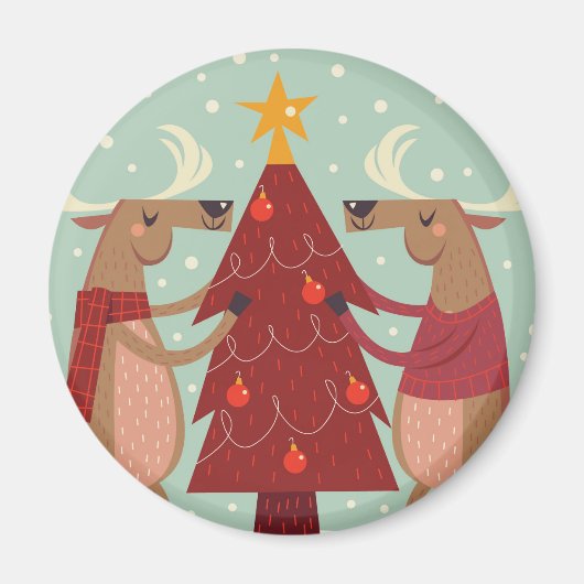 Aimant Noël des rennes vintages (Devant)