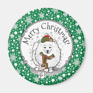 Aimant Noël d'hiver Poméranien (blanc) Écharpe de chien N
