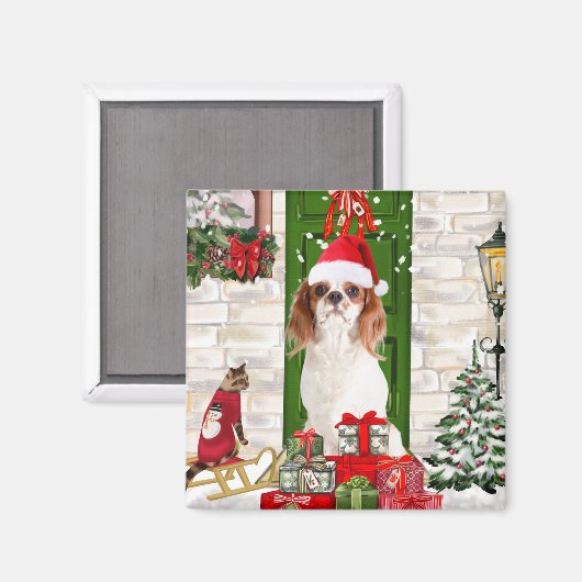 Aimant Noël du chien Cavalier King (Recto/Verso)