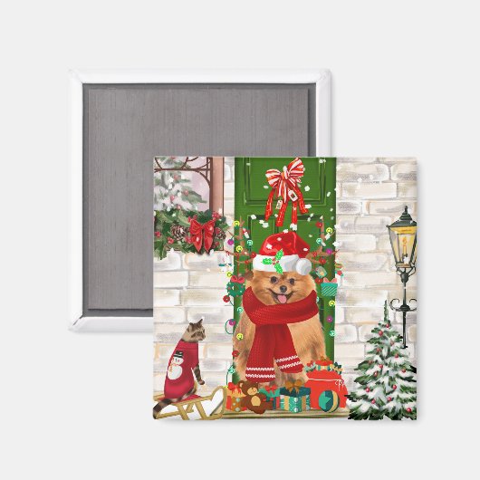 Aimant Noël du chien de Poméranie (Recto/Verso)